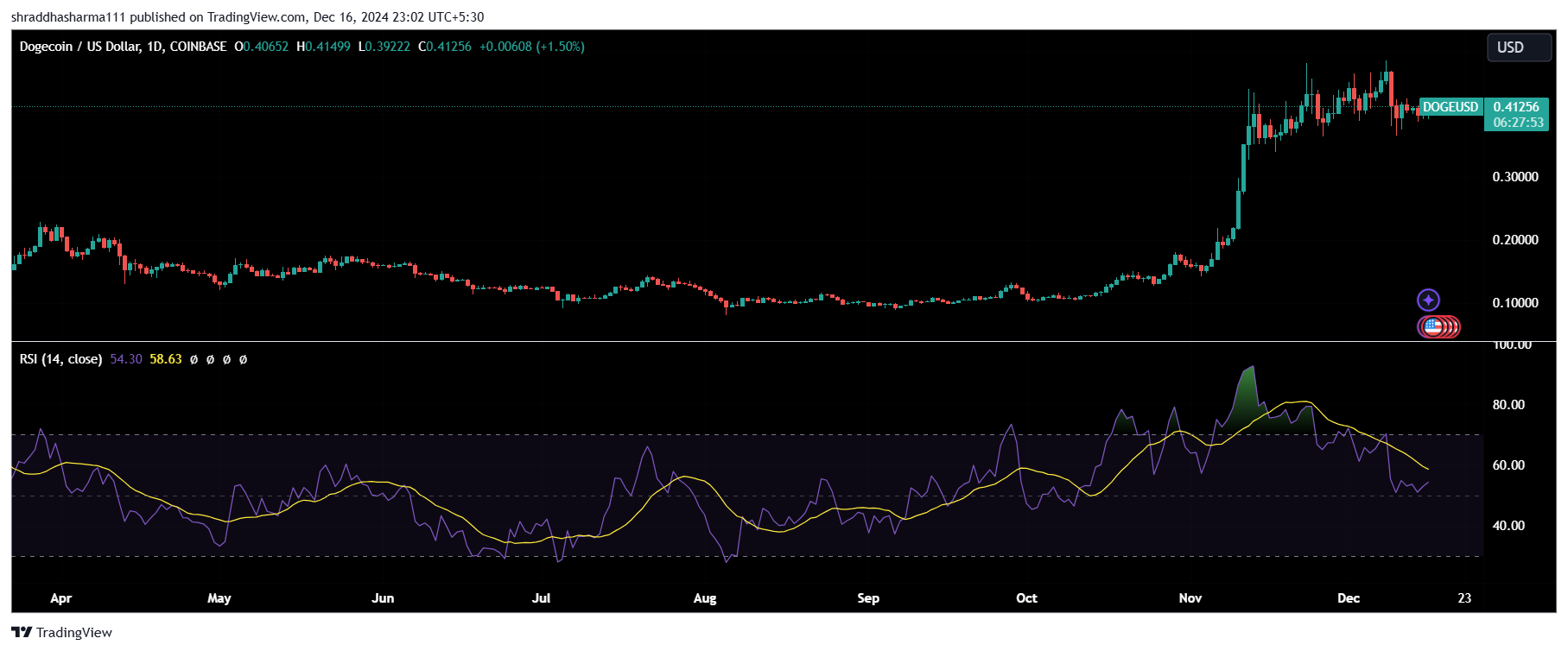 DOGECOIN/USD 1-day price chart