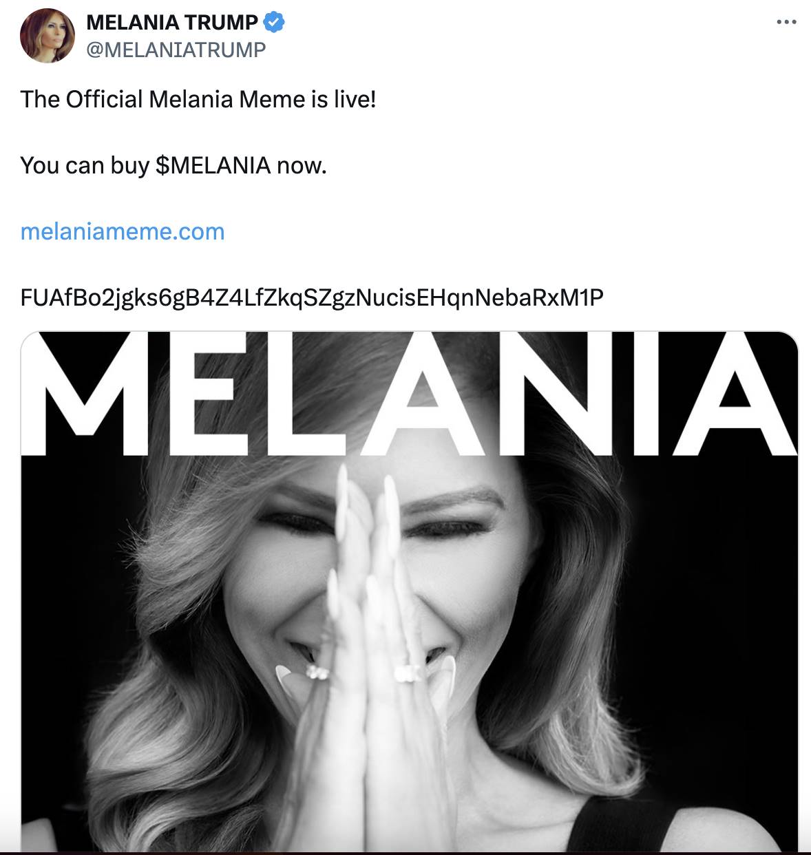 特朗普家族再整活!“第一夫人币”MELANIA市值短时破百亿,多个代币细节惹市场争议