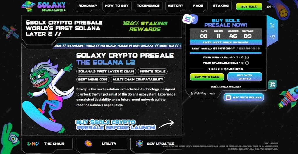 Solaxy (SOLX) crypto presale website.