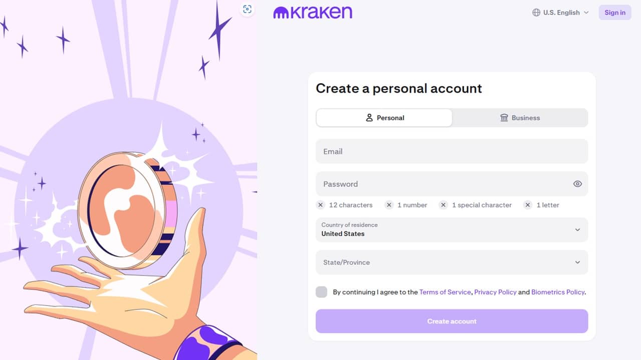 Kraken Signup Page