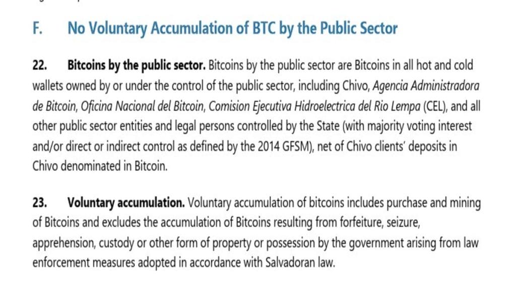 El acuerdo con el FMI en El Salvador prohíbe acumular BTC en el sector público