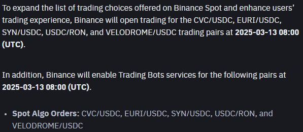 Binance Trading pair announcement Binance Trading pair announcement