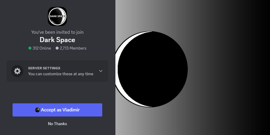 Discord invitation screen for Dark Space’s server