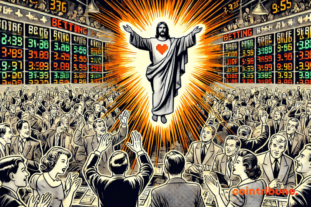 l’illustration de J&eacute;sus apparaissant dans un march&eacute; de crypto