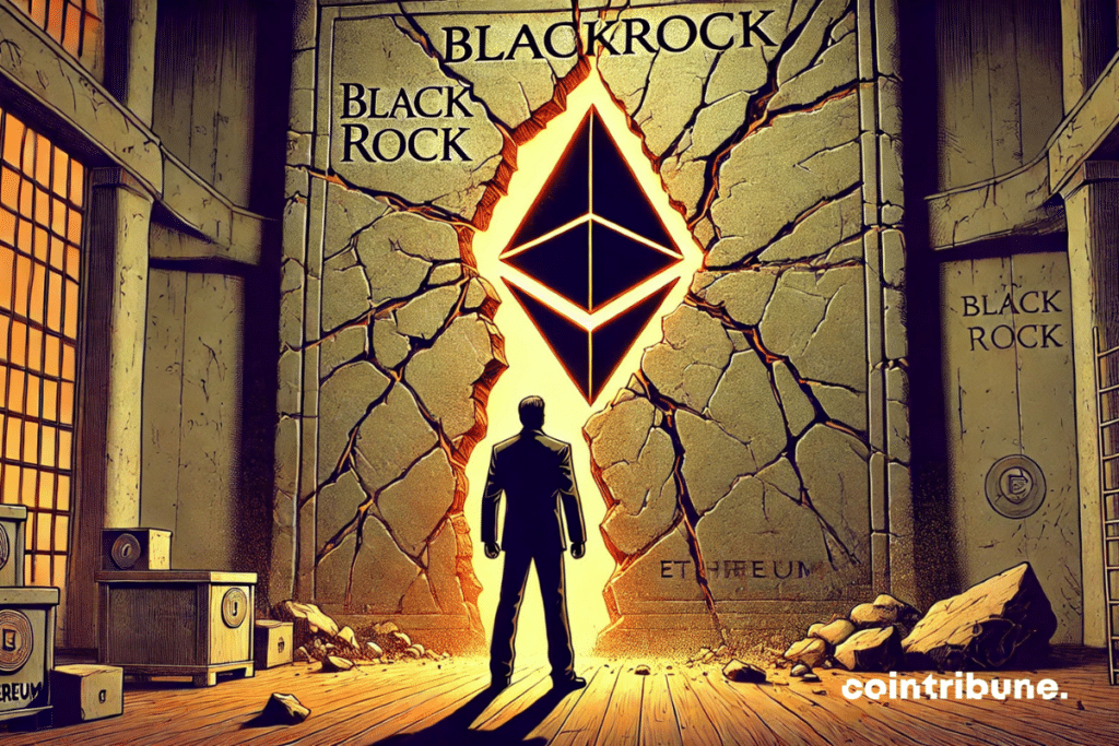 Crypto : la faille traversant le mur BlackRock jusqu&rsquo;au logo Ethereum sugg&egrave;re une fragilit&eacute; cach&eacute;e sous une fa&ccedil;ade solide.