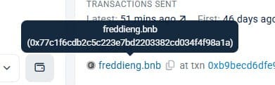 The wallet reportedly received tokens from another wallet... itself initially funded by an address linked to freddieng.bnb.