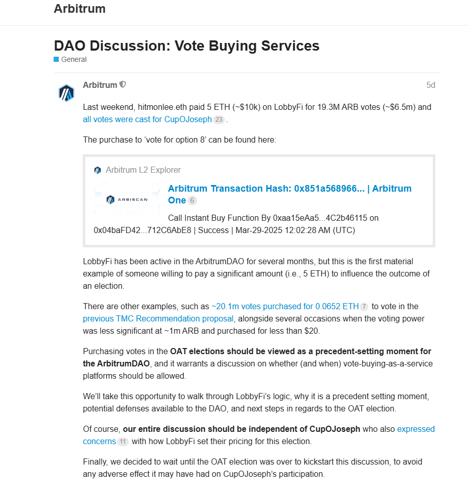 5 ETH撬动650万美元投票权,Arbitrum选举风波揭开DAO治理的“潘多拉魔盒”