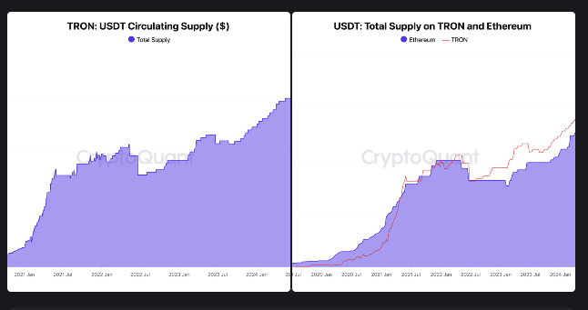 Tron versus Ethereum in USDT dominance| Source: CryptoQuant