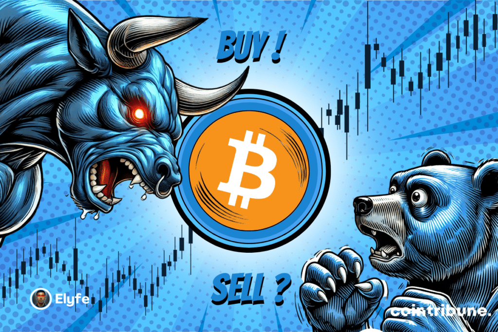 Logotipo de ETH sobre fondo azul o rojo, con un oso y un toro azul de ojos expresivos a cada lado. Aparece un gr&aacute;fico en el fondo.